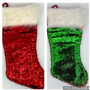reversible Sequin Christmas Stocking Red or Green 2 in 1 stocking